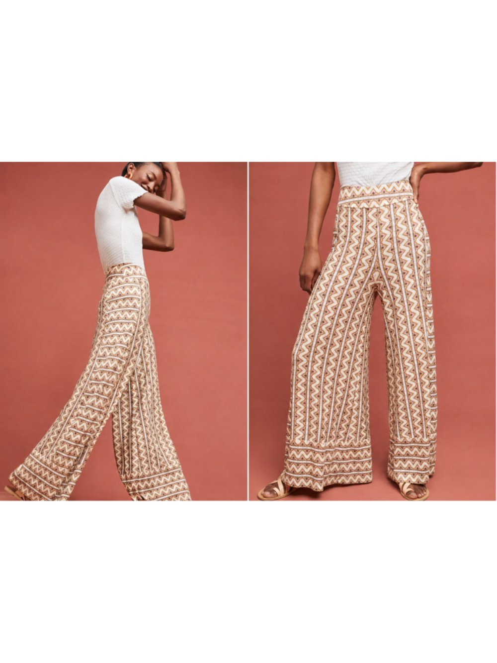 FARM Rio Anthropologie Striped Wide Leg Pants Geometric Print Size S